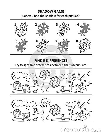 Activity sheet for kids with two puzzles Vector Illustration